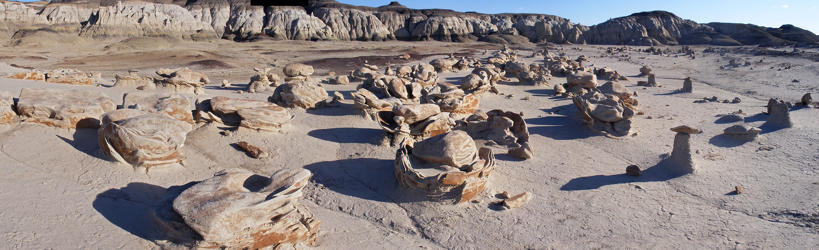 Eroded, layered sandstone boulders