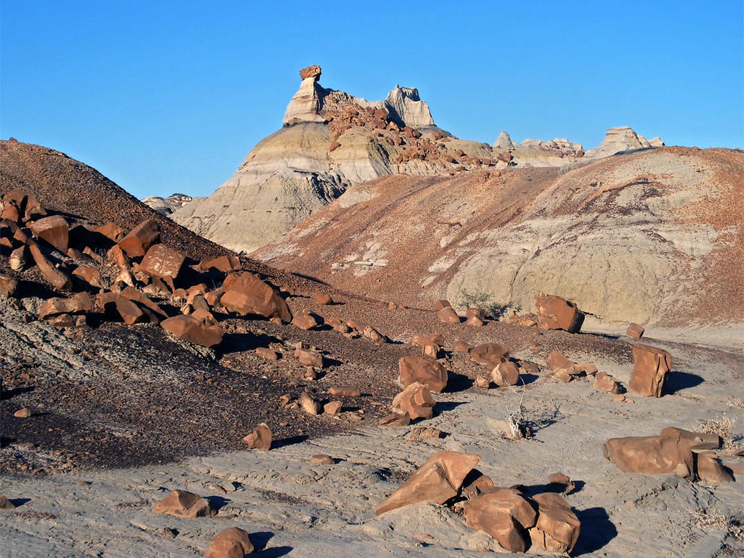 Boulders and mud hills