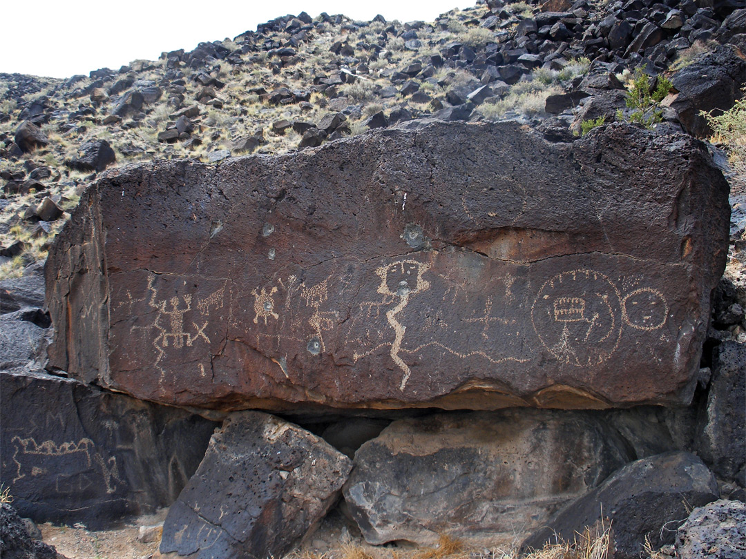 Boulder with many petroglyphs