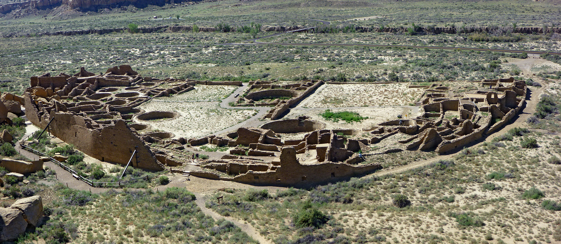 Elevated panorama of Pueblo Bonito