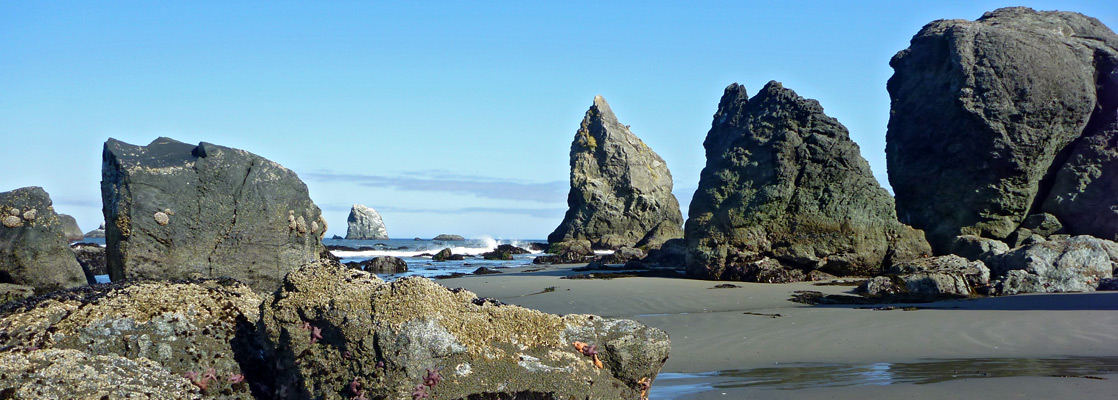 Dark sand between the rocks at Blacklock Point