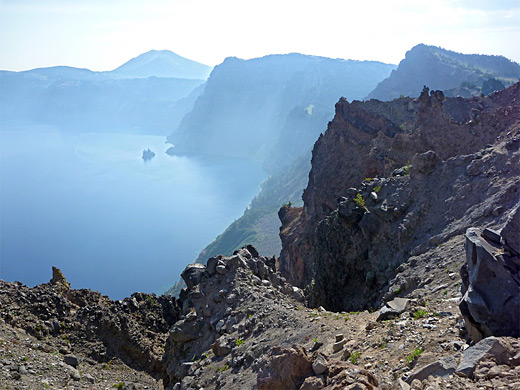 Hazy cliffs to the east,