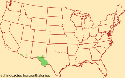 Distribution map for echinocactus horizonthalonius