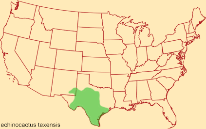 Distribution map for echinocactus texensis