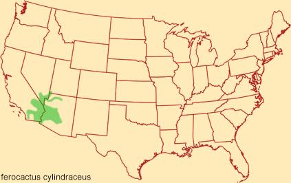 Distribution map for ferocactus cylindraceus