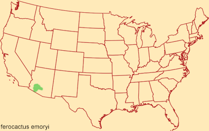 Distribution map for ferocactus emoryi