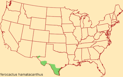 Distribution map for ferocactus hamatacanthus