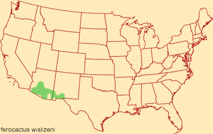 Distribution map for ferocactus wislizeni