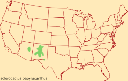 Distribution map for sclerocactus papyracanthus