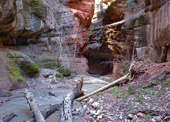 Colorful rocks around a narrow bend