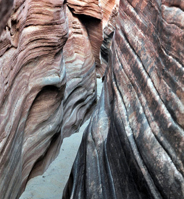 Layered sandstone walls