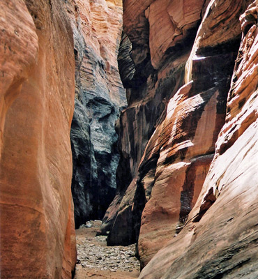 Narrow, vertical-walled section of the creek