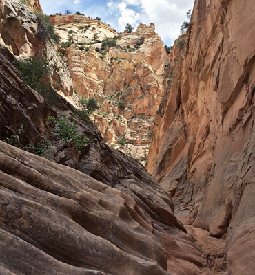 Sloping cliffs above the Cottonwood Wash Narrows