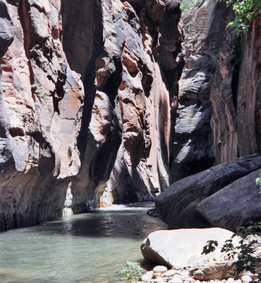 Narrow, shadowy section of the Virgin River