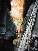 Passage below the upper waterfall