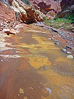 Water flowing on slickrock