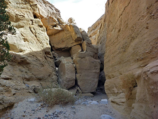 Blockage caused by fallen boulders