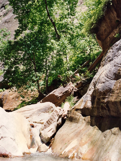 Boulders and a small cascade