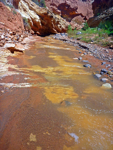 Water flowing on slickrock