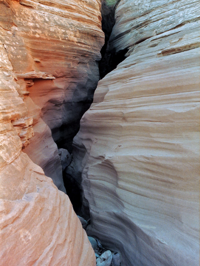 Layered rocks in the lower canyon