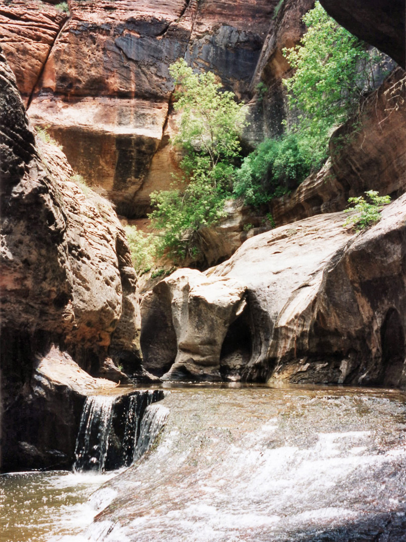 Below the first waterfall