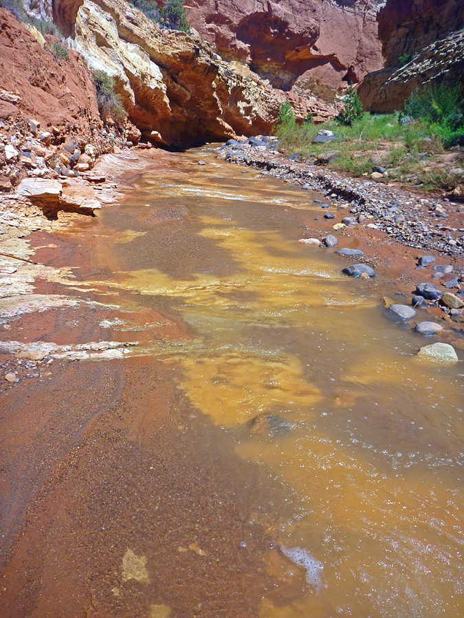 Water flowing on slickrock