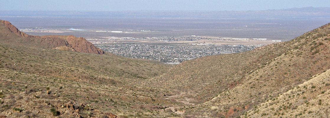 Looking down Fusselman Canyon towards the northern El Paso suburbs