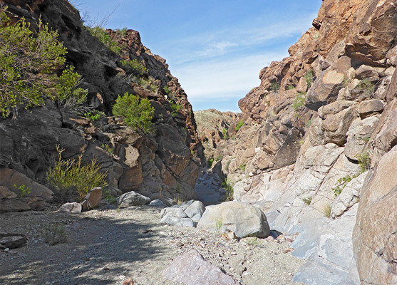 Enclosed, rock-walled part of the canyon