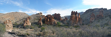 Panorama of rocks near the lower end of the canyon