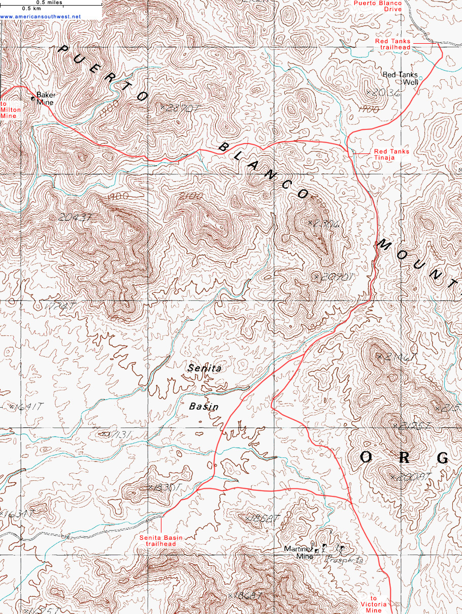 Map of the Baker Mine and Senita Basin Trails