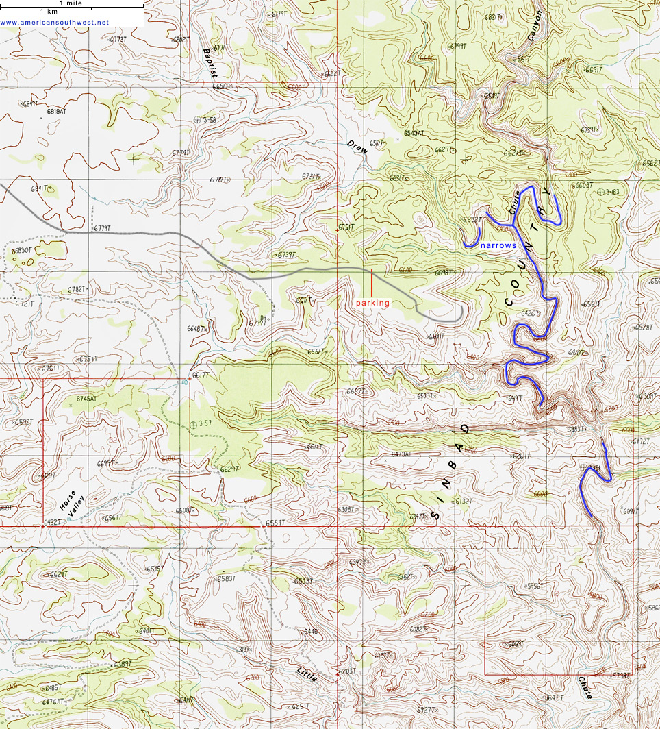 Map of Baptist Draw and Upper Chute Canyon