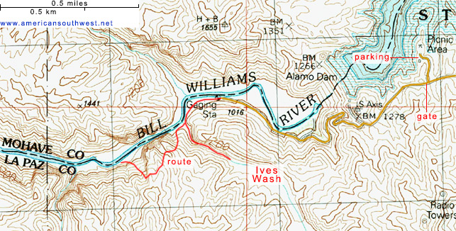 Topo map of Bill Williams River and Ives Wash