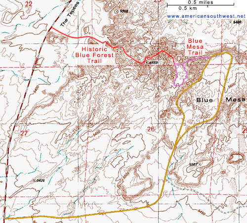 Topo map of the Historic Blue Forest Trail