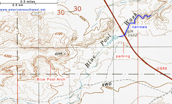 Topo map of Blue Pool Wash