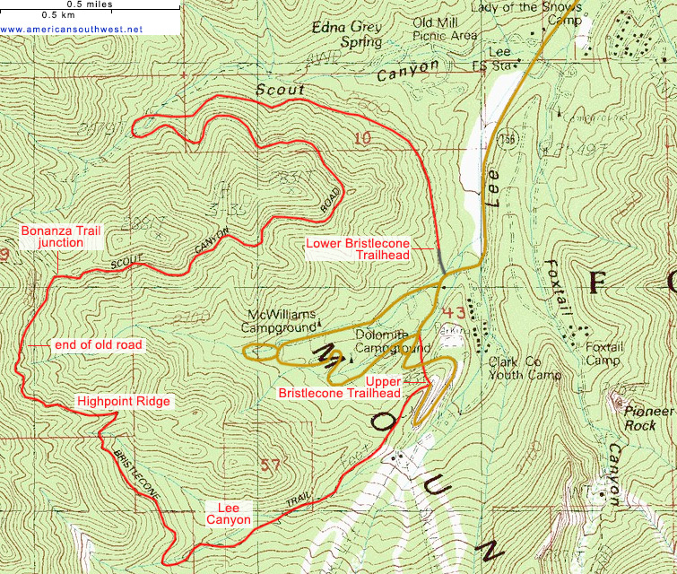 Topo map of the Bristlecone Loop Trail
