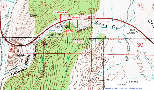 Topographic map of Catstair Canyon