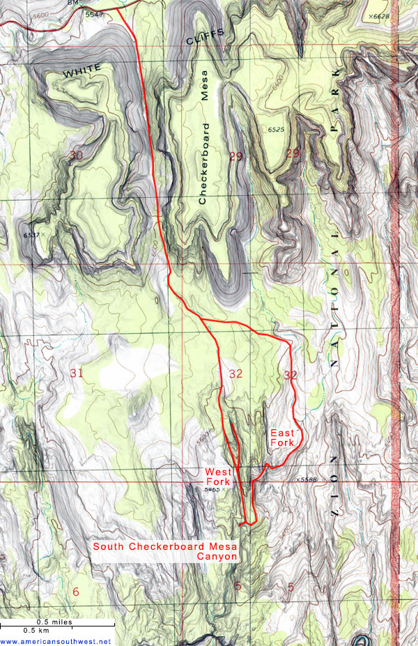 Map of South Checkerboard Mesa Canyon