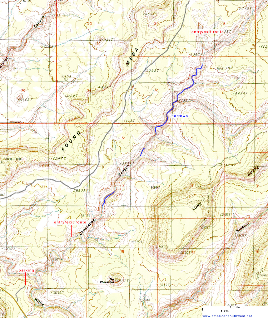 Map of Cheesebox Canyon