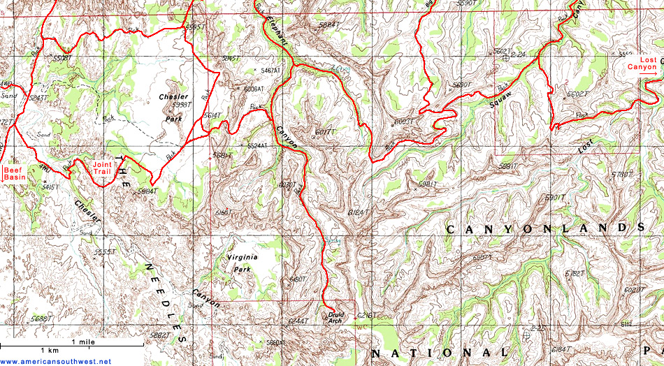 Map of Chesler Park and the Needles