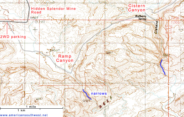 Topo map of Cistern and Ramp Canyons