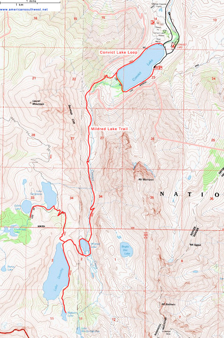 Map of the Convict Lake Loop Trail