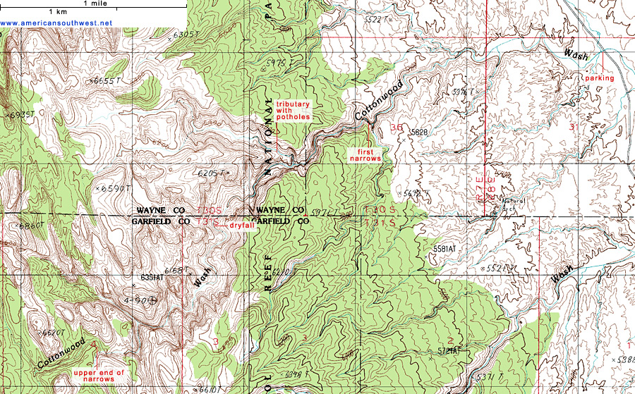 Topographic Map of Cottonwood Wash