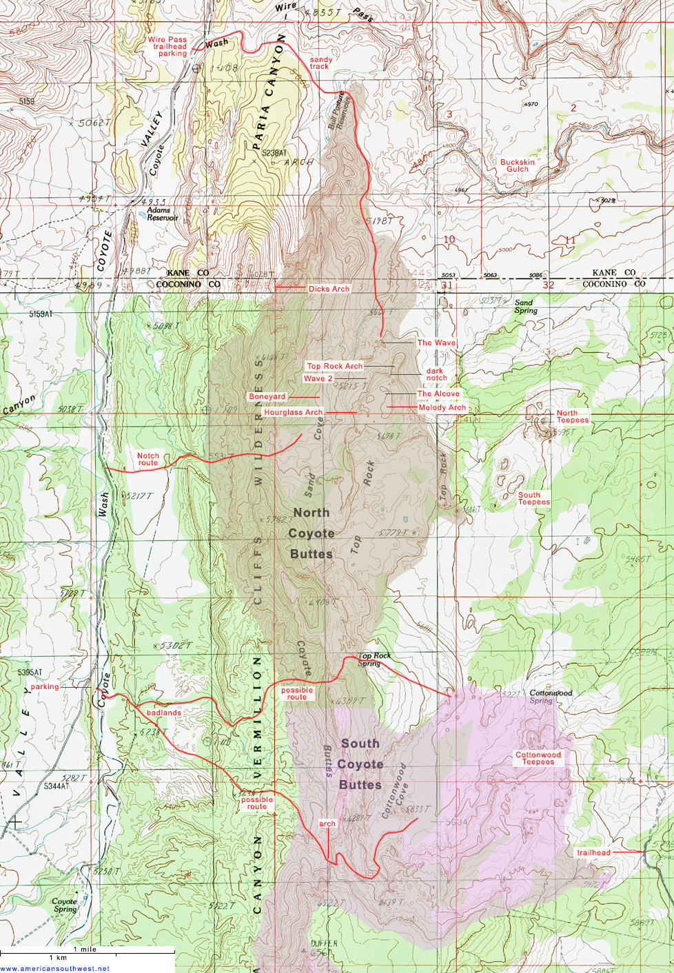 The Wave Arizona Map