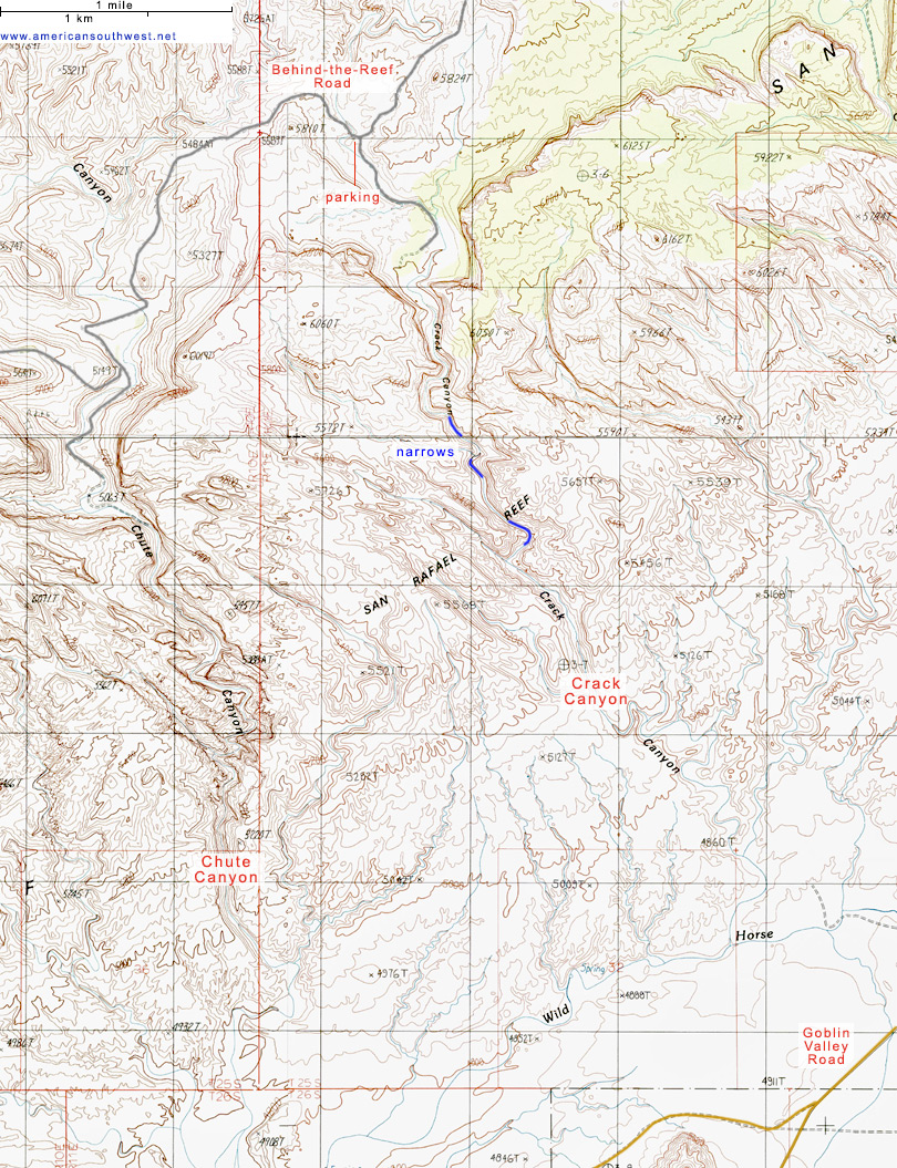 Map of Crack and Chute Canyons