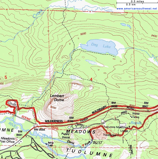 Map of the Dog Lake/Lembert Dome Trails