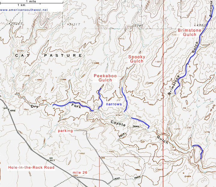 Topo map of Dry Fork Coyote Gulch
