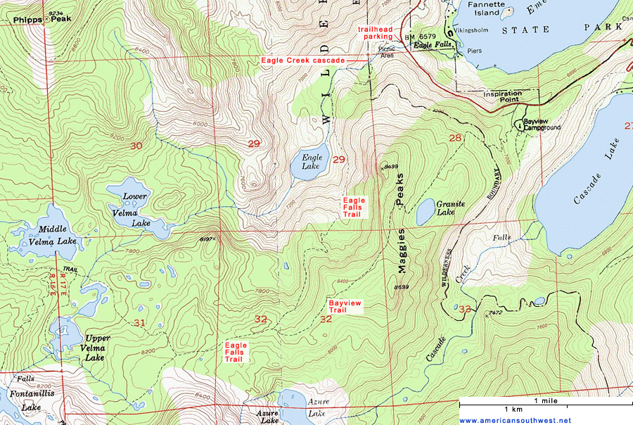 Topographic Map Of The Eagle Falls Trail Lake Tahoe California