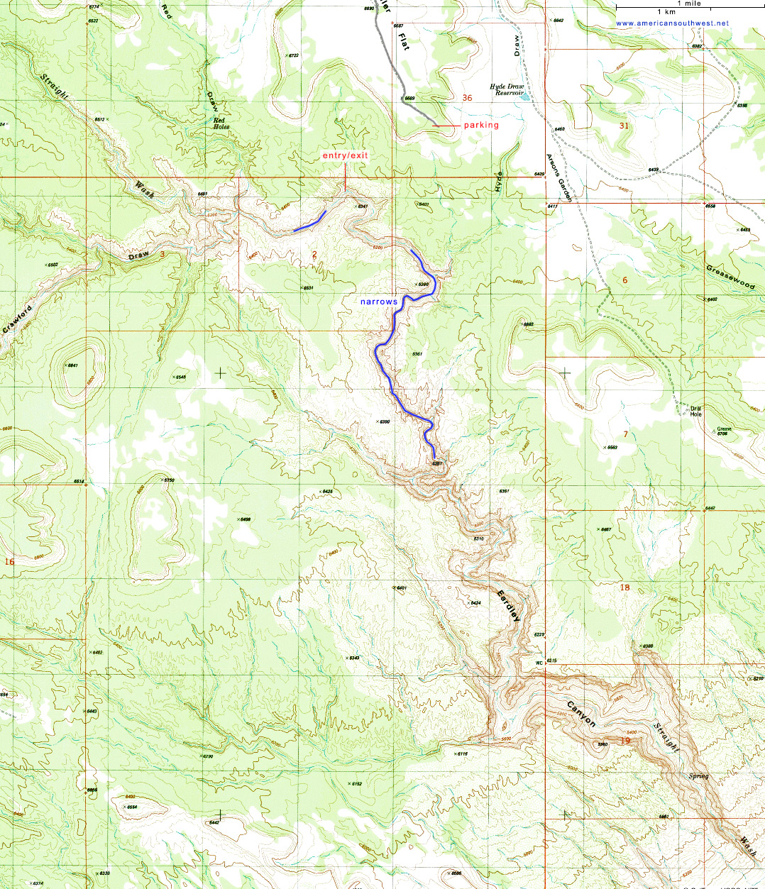 Map of Eardley Canyon