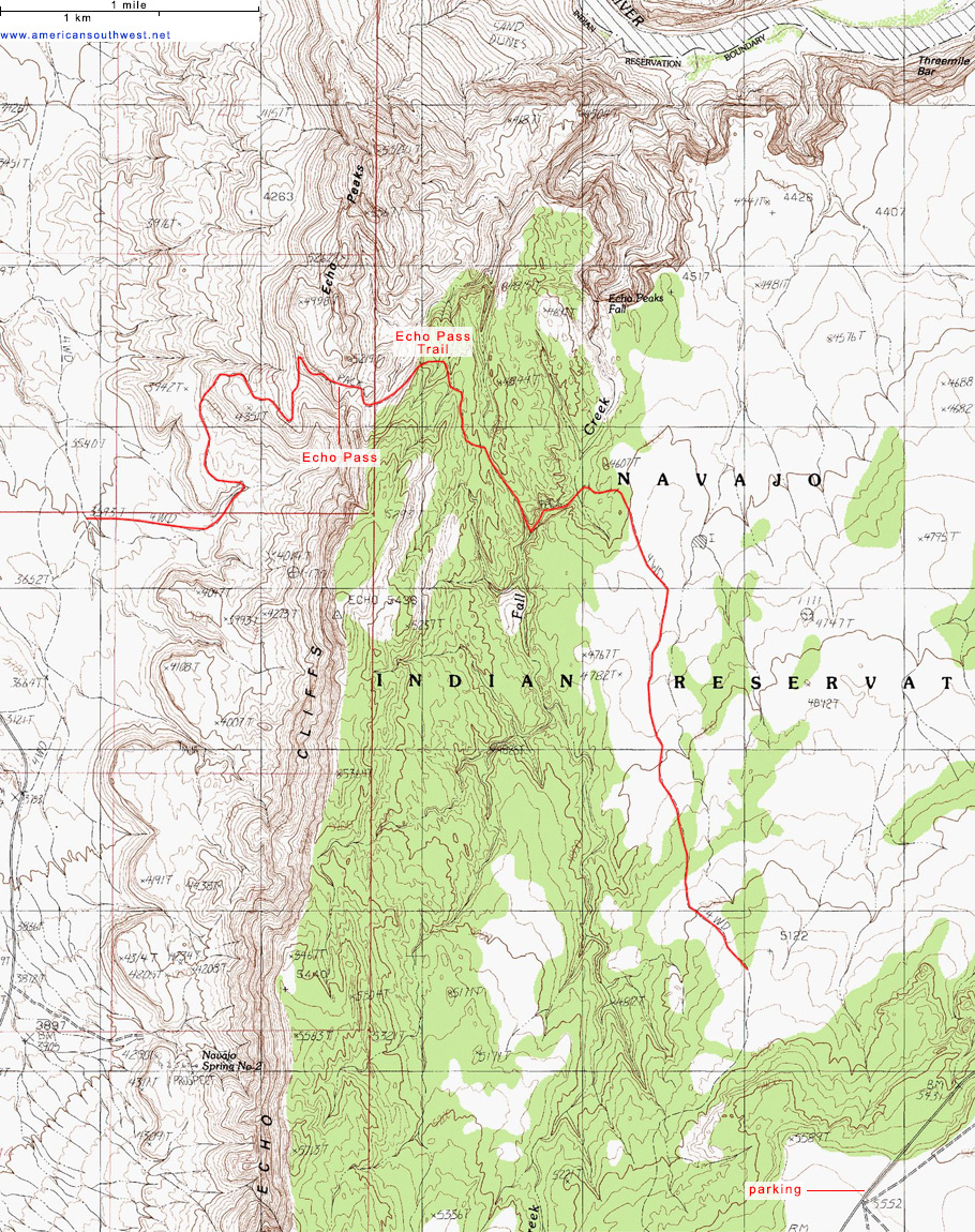 Topo map of Fall Creek and the Echo Pass Trail