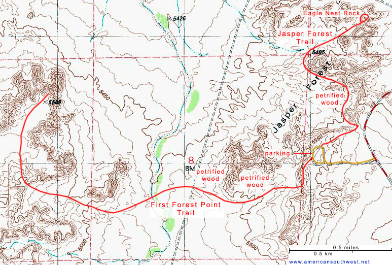 Topo map of the Jasper Forest Trail